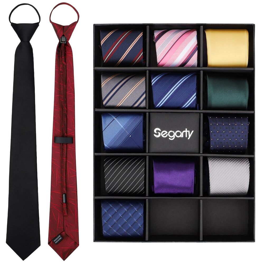 4731 Tie Set, 14 Pcs Stripe Solid Assorted Neck Ties Pack , Skinny Pretied